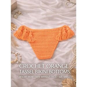 POL Crochet Bikini Bottoms Orange Tassel Trim Size S Resort Boho NEW